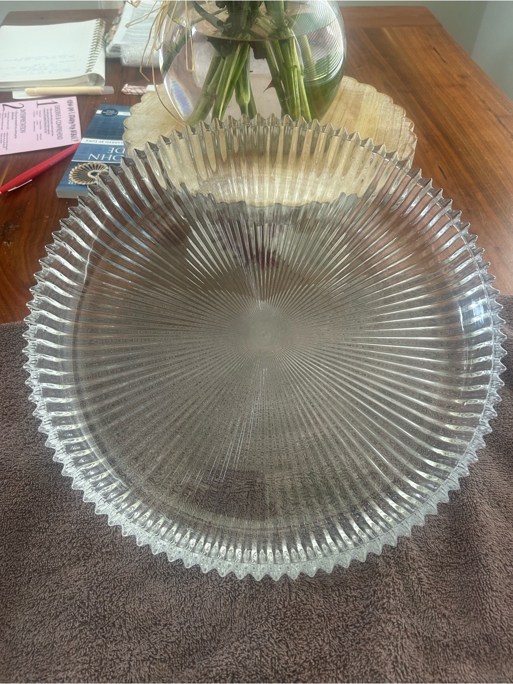 Clear Glass Serving platter Elegant Ribbed Design